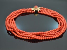 Around 1975! Precious 6-row coral necklace gold 585