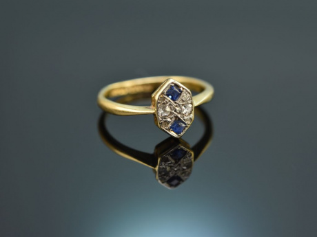 England um 1910! Ring mit Saphiren und Diamanten Gold 750 und Platin