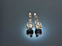 Frankreich um 1890! Wundervolle Ohrringe mit Diamantrosen Gold 585 Silber