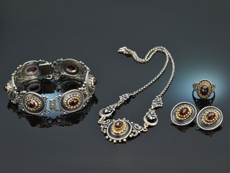 M&uuml;nchen um 1960! Trachten Schmuck Set 4teilig mit Granaten Silber 835