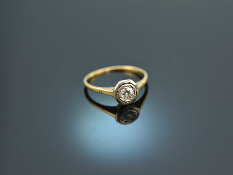 Um 1920! Schlichter Diamant Solit&auml;r Ring ca. 0,2 ct Gold 585