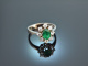 Um 1970! Edler Smaragd Brillant Ring Weiß Gold 750