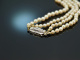 Circa 1950! 2-row Akoya cultured pearl necklace with diamond clasp gold 585