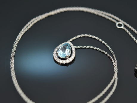 Sky Blue! Sch&ouml;nes Topas Collier mit Brillanten Wei&szlig; Gold 750