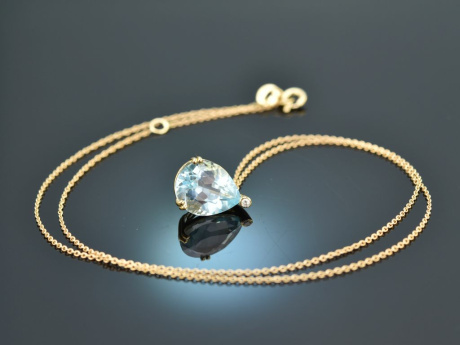 Himmelblau! Sch&ouml;nes Topas Collier mit Diamant Gold 750