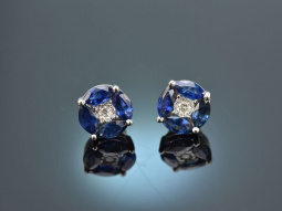 Finest Blue! Sch&ouml;ne Saphir Ohrringe mit Brillanten Wei&szlig; Gold 750