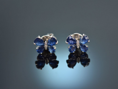 Blue Butterfly! Schmetterlings Ohrringe mit Saphiren und Brillanten Wei&szlig; Gold 750