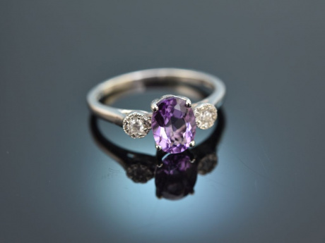 Violet! Sch&ouml;ner Amethyst Ring mit Diamanten Wei&szlig; Gold 750