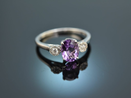 Violet! Sch&ouml;ner Amethyst Ring mit Diamanten Wei&szlig; Gold 750