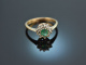 Birmingham um 1989! Hübscher Daisy Ring mit Smaragd und Diamanten Gold 375