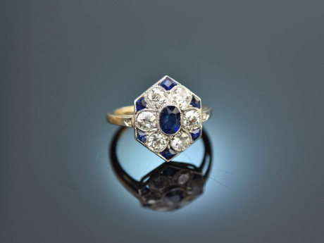 Wien um 1920! Art Deco Ring mit Saphiren und Diamanten Gold 585 und Platin