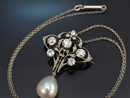 M&uuml;nchen um 1910! Belle Epoque Collier/Brosche Diamanten Perle Gold 585 Platin Silber