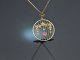 England um 1900! Jugendstil Anh&auml;nger mit Kette Aquamarin und Saatperlen Gold 375