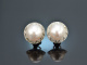 Um 1965! Zeitlose Mabe Perlen Ohrringe mit Diamanten Weiß Gold 585