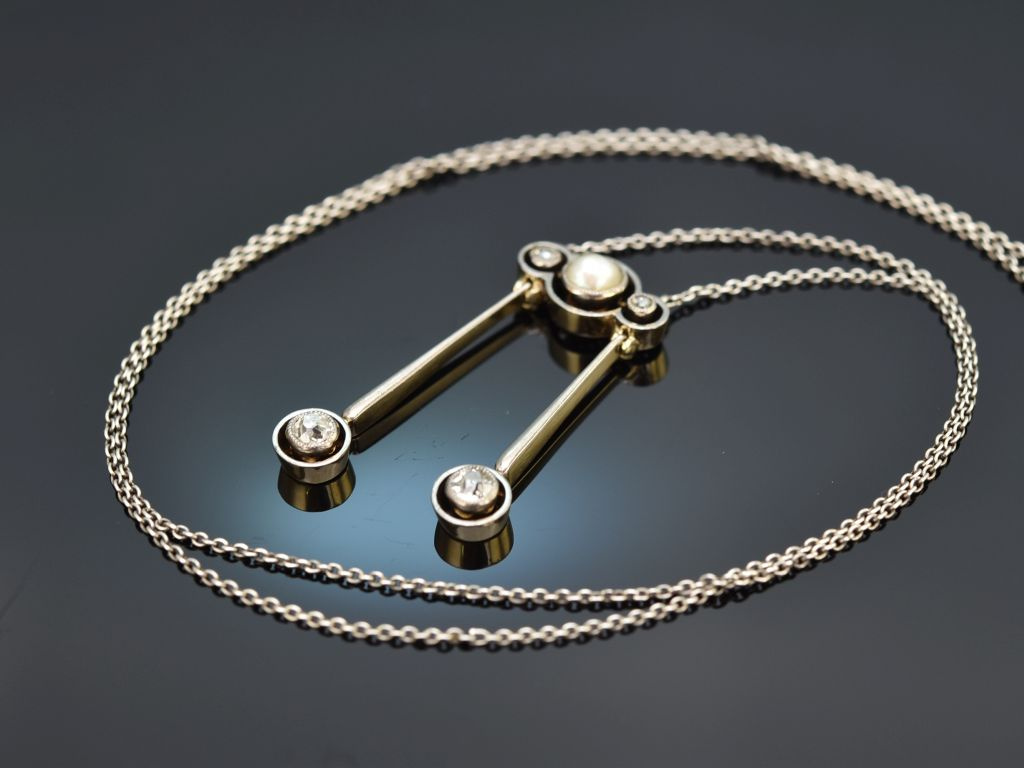 Um 1925! Art Deco Collier Diamanten Perle Gold 585 und Silber im Bake,  1.299,00 €