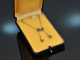 Um 1925! Art Deco Collier Diamanten Perle Gold 585 und Silber im Bakelitetui