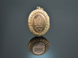 England um 1890! Medaillon Anhänger mit Diamantrose Gold 375