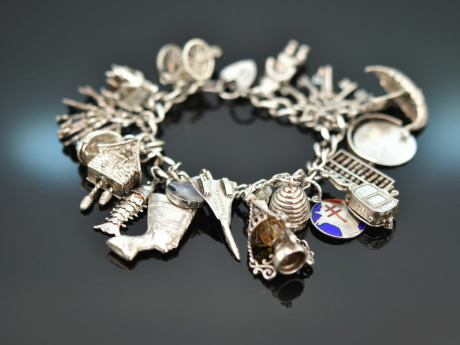 Birmingham 1979! H&uuml;bsches Bettelarmband mit 19 Charms Silber 925