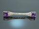 Um 1925! Feine Art Deco Brosche Diamanten Amethyste Wei&szlig; Gold 585