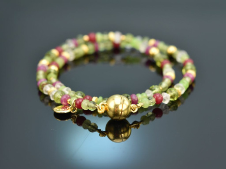 Spring Colors! Fancy Armband Peridot Rubin Rosenquarz Roter Achat Silber 925 vergoldet