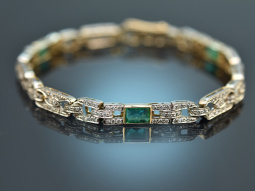 Um 1930! Edles Art Deco Armband Smaragde Diamanten Platin...