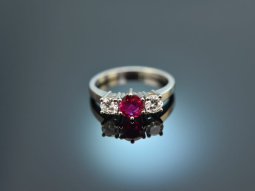 Um 1975! Feiner Rubin Brillant Ring Wei&szlig; Gold 750