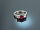 Um 1975! Feiner Rubin Brillant Ring Wei&szlig; Gold 750