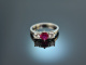 Um 1975! Feiner Rubin Brillant Ring Wei&szlig; Gold 750