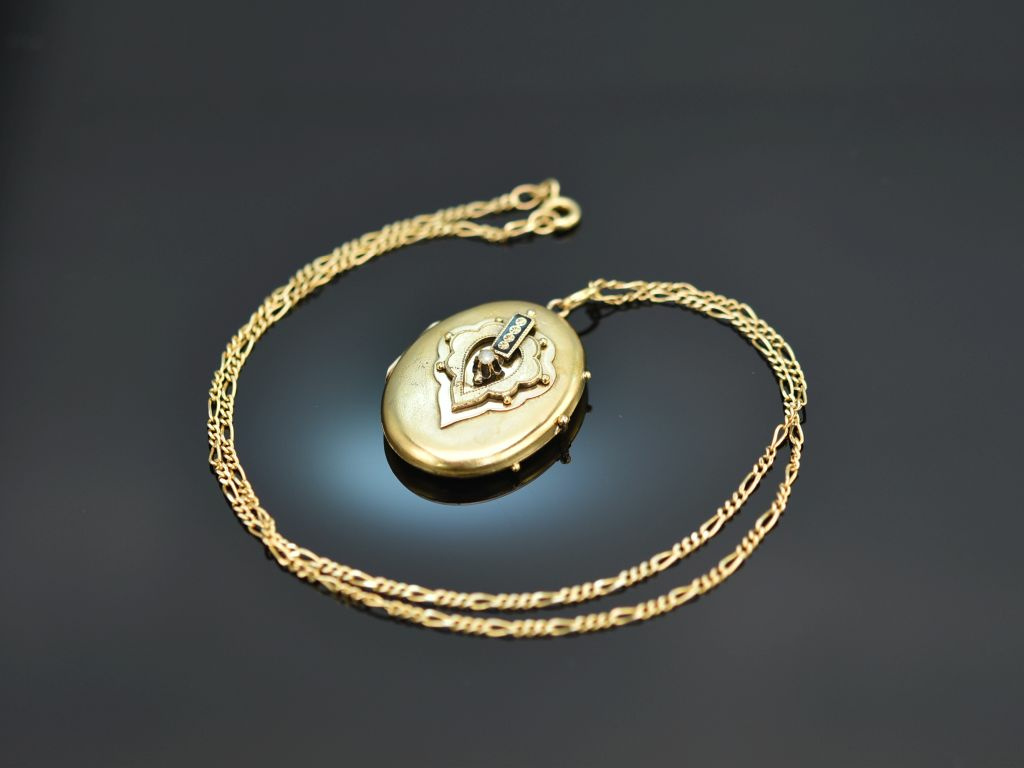 Um 1890! Medaillon Anhänger mit Kette Gold 585, 959,00 €