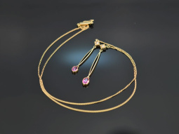 Um 1910! Lavalli&egrave;re Collier mit pinken Verneuil Saphiren und Saatperlen Gold 585