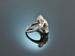 Um 1920! Edler Art Deco Ring mit Diamanten und Saphiren Wei&szlig; Gold 833