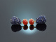 Red and Blue! Tropfen Ohrringe Iolith roter Achat Silber 925 vergoldet