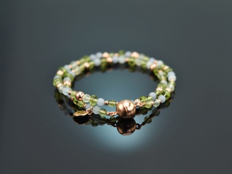 Milky Green! Fancy Armband Peridot Tsavorit Aquamarin Angelit Silber 925 ros&eacute; vergoldet