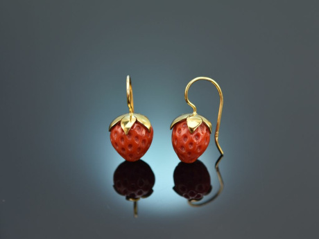 Coral Strawberries! Groe Korallen Erdbeer Ohrringe Silber 925 vergoldet