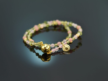 Fresh Rose! Fancy Armband mit Peridot Rosenquarz und Achat Silber 925 vergoldet