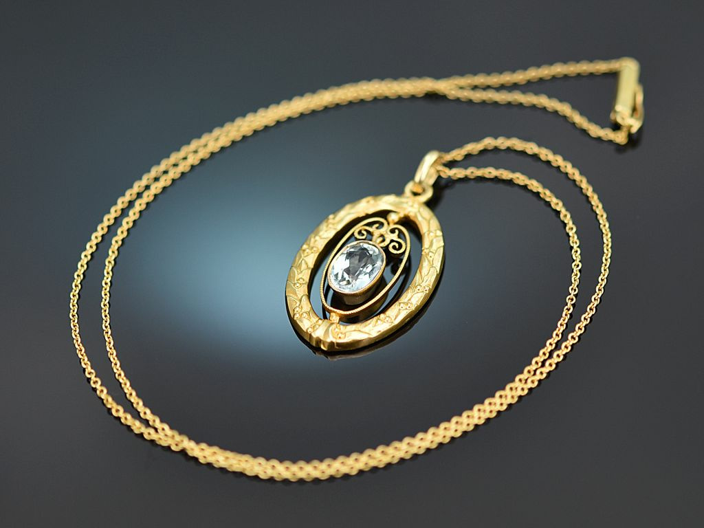 Kette Um Gold 1900! mit 585, Aquamarin Bezaubernder € 1.299,00 Anhänger