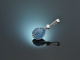Around 1990! Elegant pendant with aquamarine in relief and brilliant white gold 750