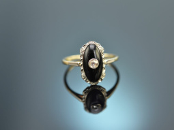 Um 1910! Historischer Ring mit Diamantrose und Onyx Gold 585