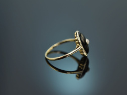 Um 1910! Historischer Ring mit Diamantrose und Onyx Gold 585