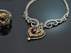 Um 1960! Trachten Set aus Kette Armband und Ring mit Granaten Silber 835