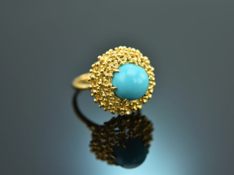 Um 1965! Schicker Sixties T&uuml;rkis Ring Gold 750