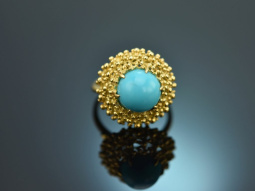 Um 1965! Schicker Sixties T&uuml;rkis Ring Gold 750
