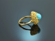 Um 1965! Schicker Sixties T&uuml;rkis Ring Gold 750