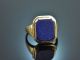 Um 1970! Klassischer Wappen Siegel Ring mit Lapislazuli Gold 585