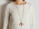 Boho Style! Groer Korallen Ast Anhnger mit langer Kette Silber 925 vergoldet