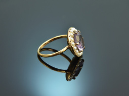 England um 1900! Viktorianischer Ring mit Amethyst und Saatperlen Gold 375