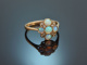 England um 1880! Viktorianischer Ring mit Opalen und Diamanten Gold 375