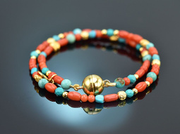 Ocean Dreams! Fancy Armband 2reihig Koralle T&uuml;rkis...