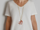 Boho Style! Groer Korallen Ast Anhnger mit langer Kette Silber 925 vergoldet