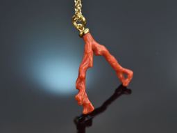 Boho style! Large branch coral pendant with gold-plated...